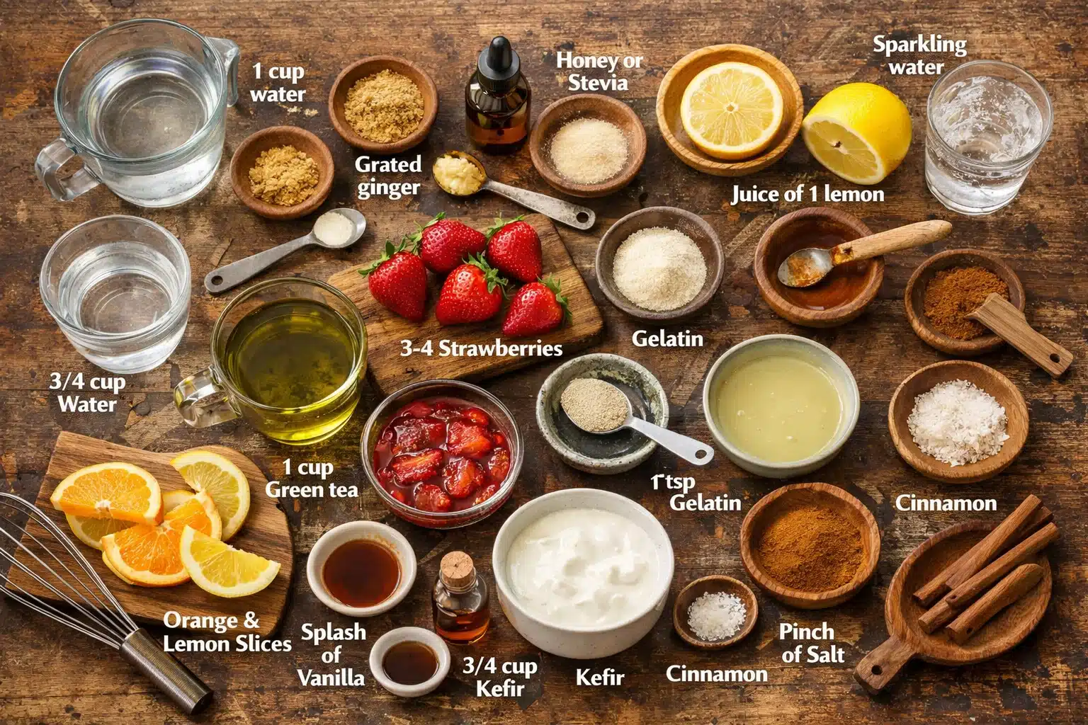 5 Gelatin Drink Recipes for Weight Loss — Full Collection five gelatin drink recipes for weight loss displayed in different glasses with fresh fruit