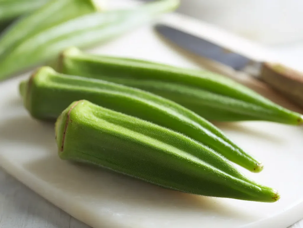 Scoring okra pods with lengthwise slits to release mucilage into okra water