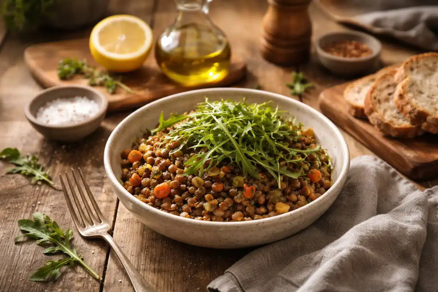 Fresh wholesome ingredients for a satiety meal laid out on a kitchen counter