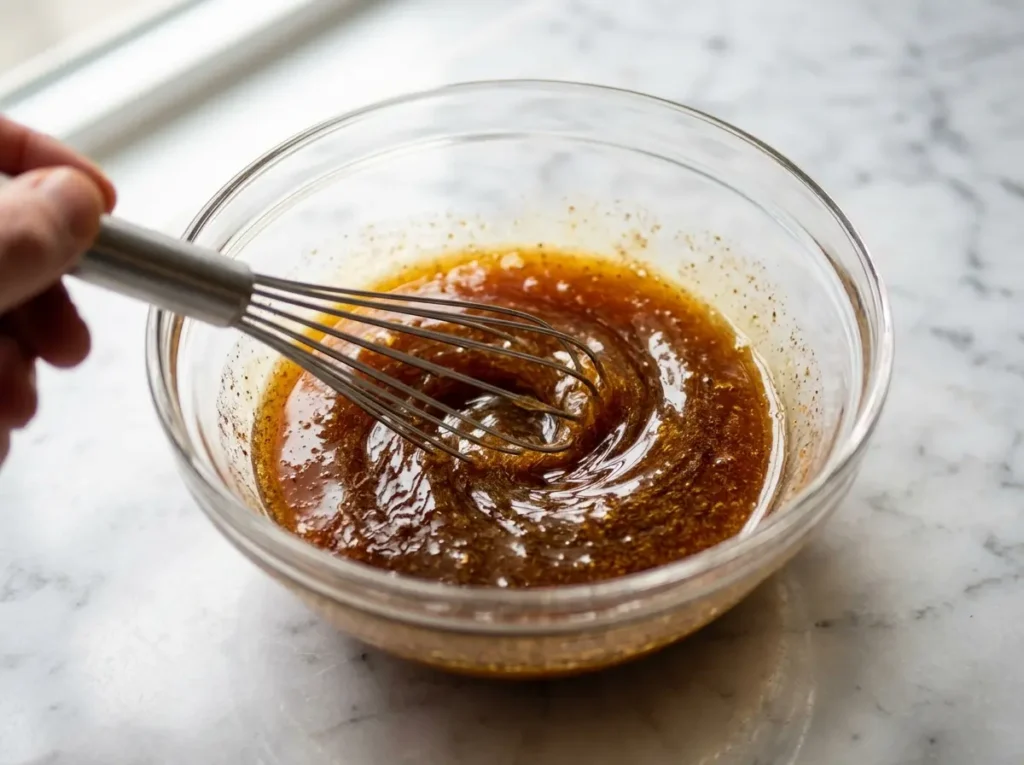 candied-yams-recipe-step-3 Whisking a maple syrup and cinnamon glaze for the candied yams recipe.