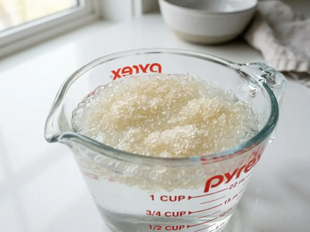 dr-jennifer-gelatin-weight-loss-step-1 Blooming powder in cold water for the dr jennifer gelatin weight loss recipe.