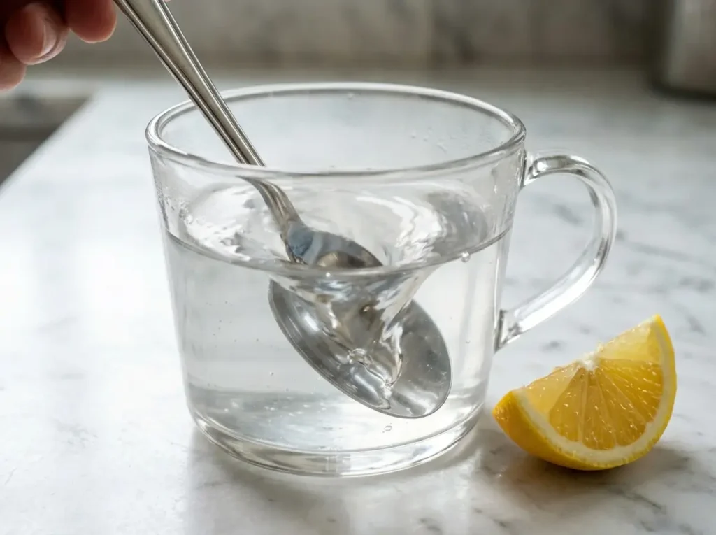 dr-jennifer-gelatin-weight-loss-step-3 Stirring fresh lemon juice into the dr jennifer gelatin weight loss beverage.
