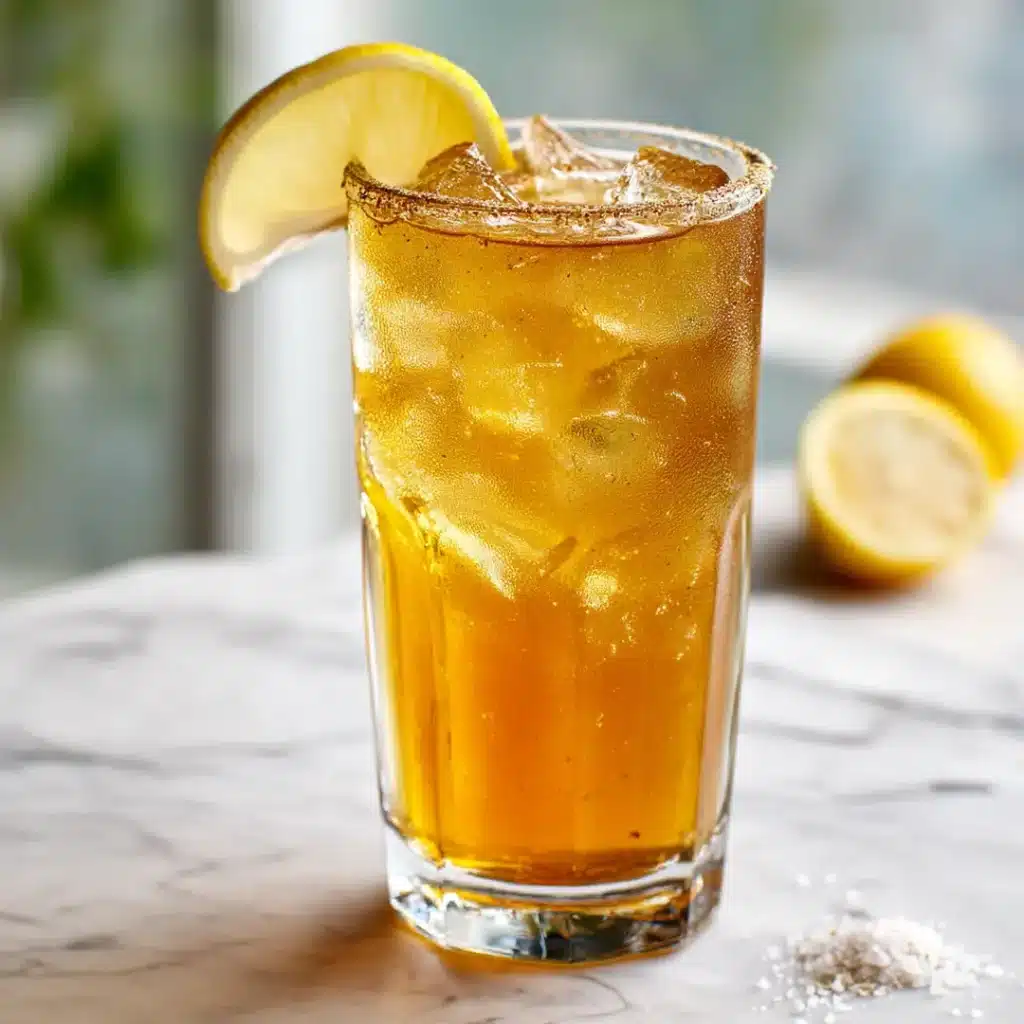 Dr Mindy Pelz iced yerba mate fasting drink with lemon in tall clear glass Iced yerba mate fasting drink with lemon and sea salt in tall clear glass on white marble