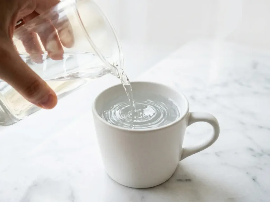 Pouring warm water into a mug for a morning tonic