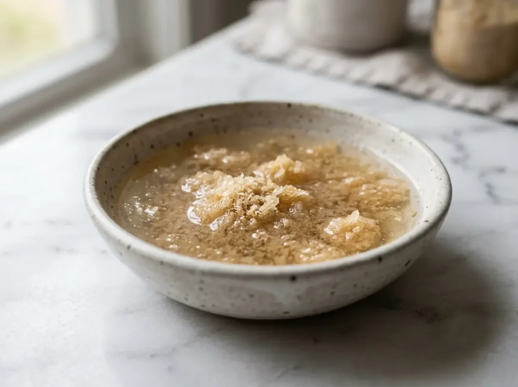 Pure gelatin powder blooming in water