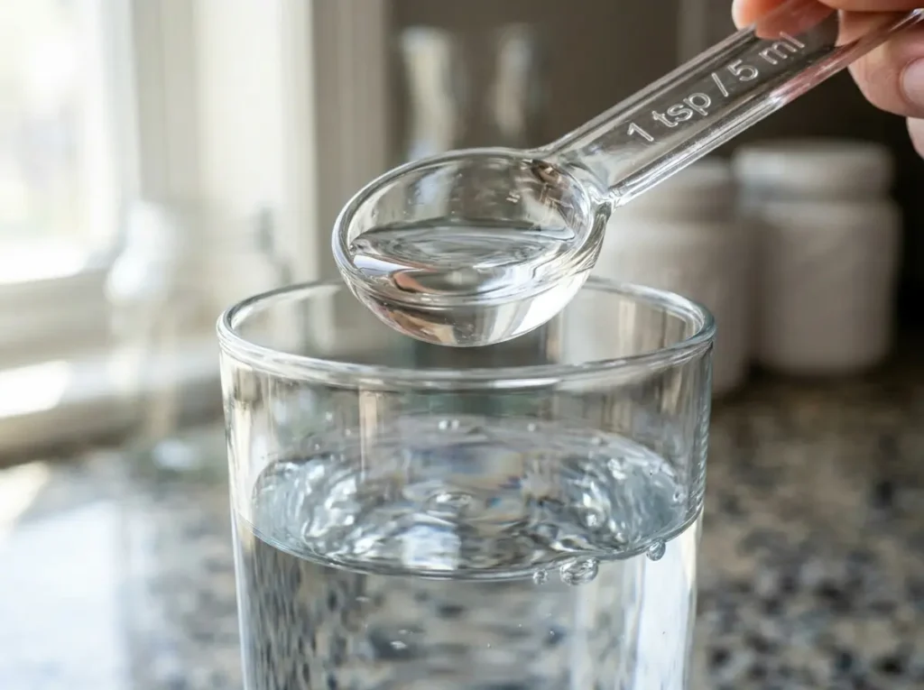 Diluting one teaspoon of the pink salt recipe into a glass of water.