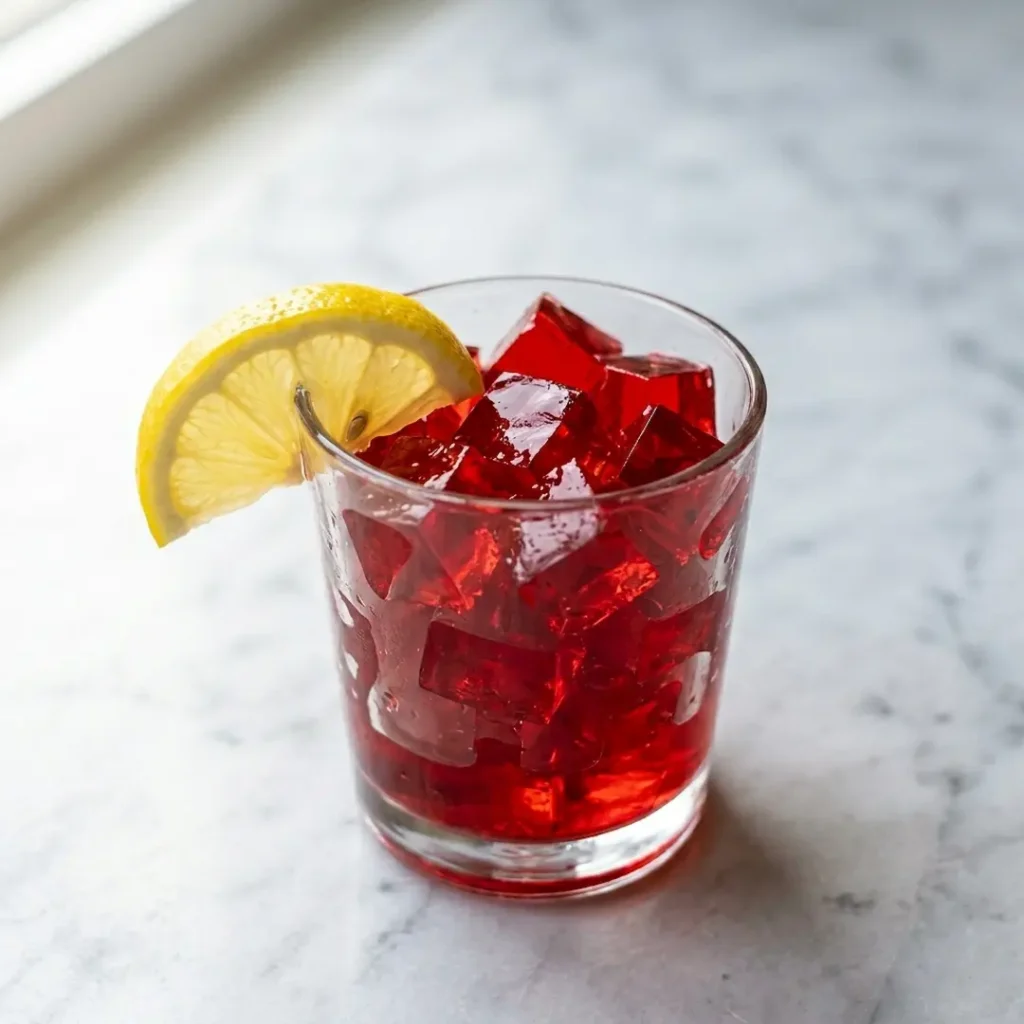 Glass cup filled with zero glycemic jello snack.