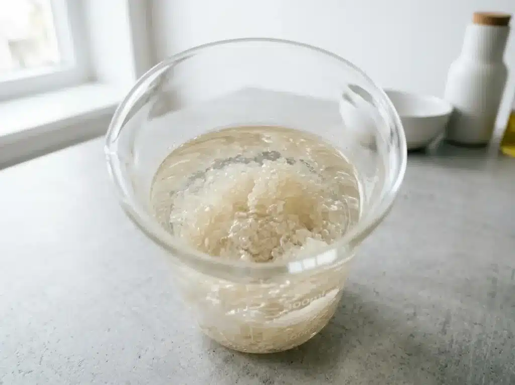 Hydrating gelatin in cold water for the Dr Mindy Pelz jello snack.