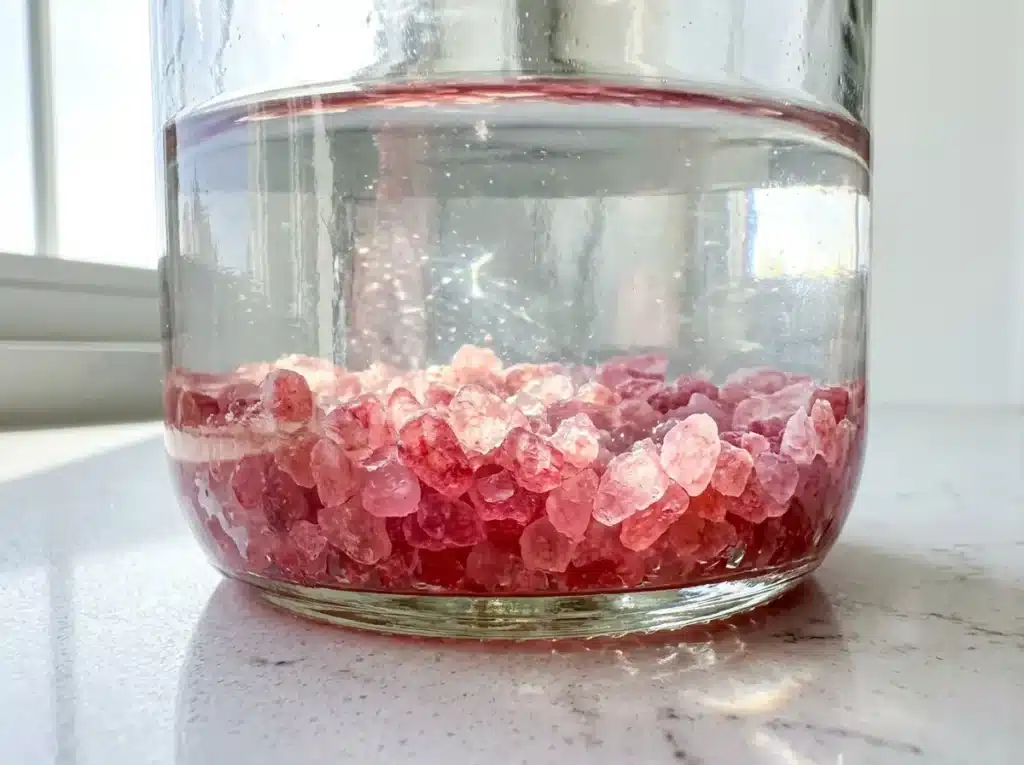 The saturated pink salt recipe resting for 24 hours.