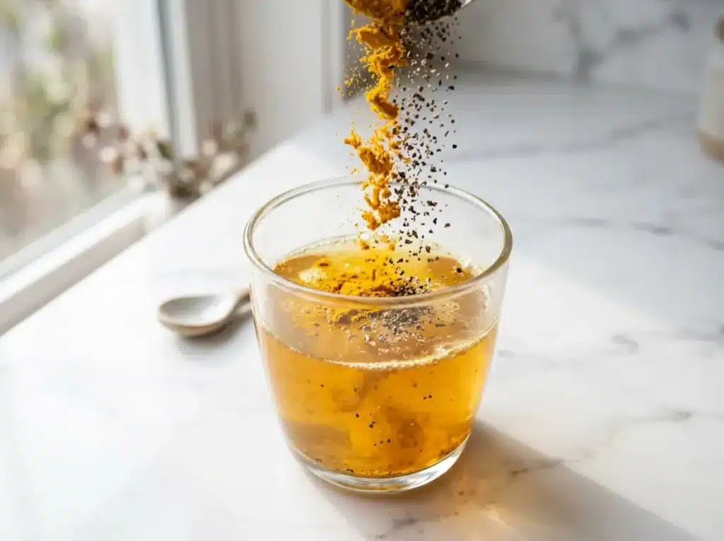 turmeric-black-pepper-step-4 Adding turmeric and black pepper to the fasting tonic.